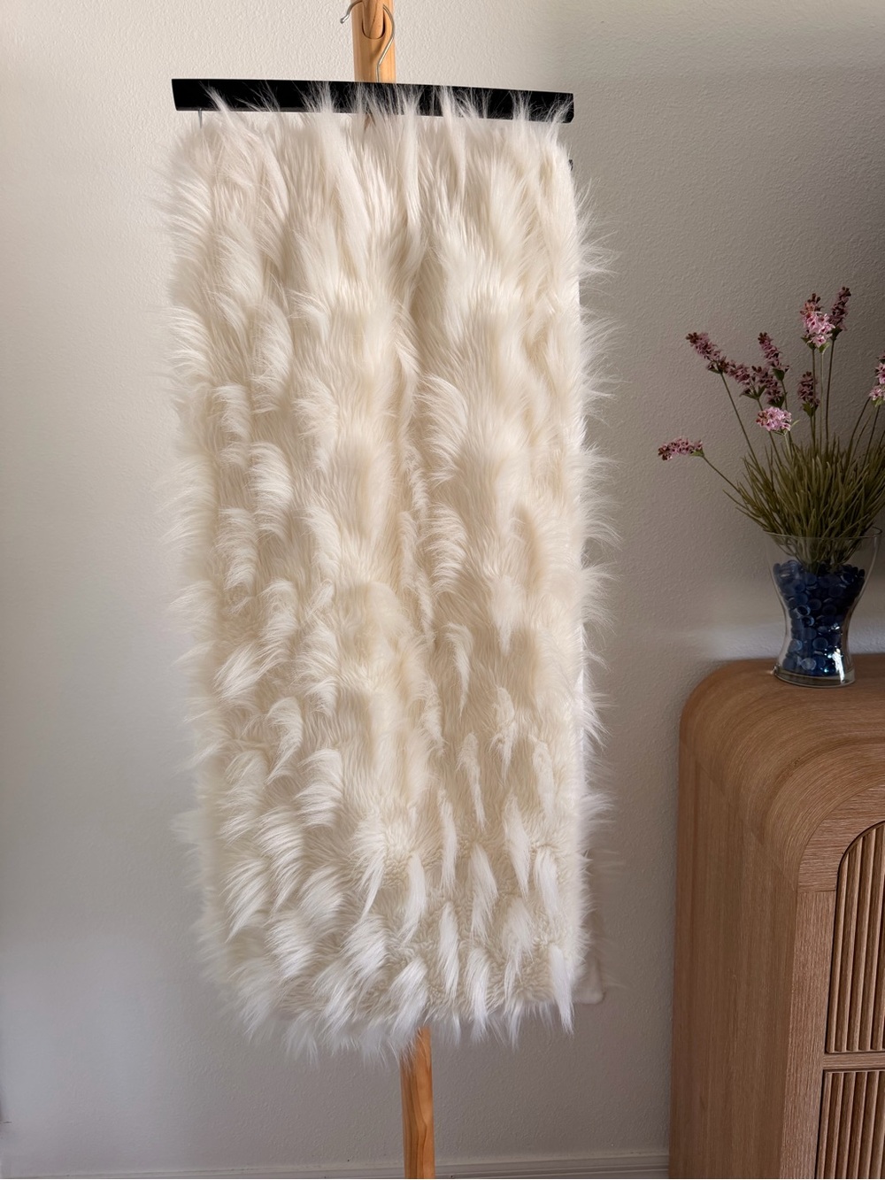 Ivory Faux Fur Table Runner Cozy Glam Home Accent Long Shag Decor